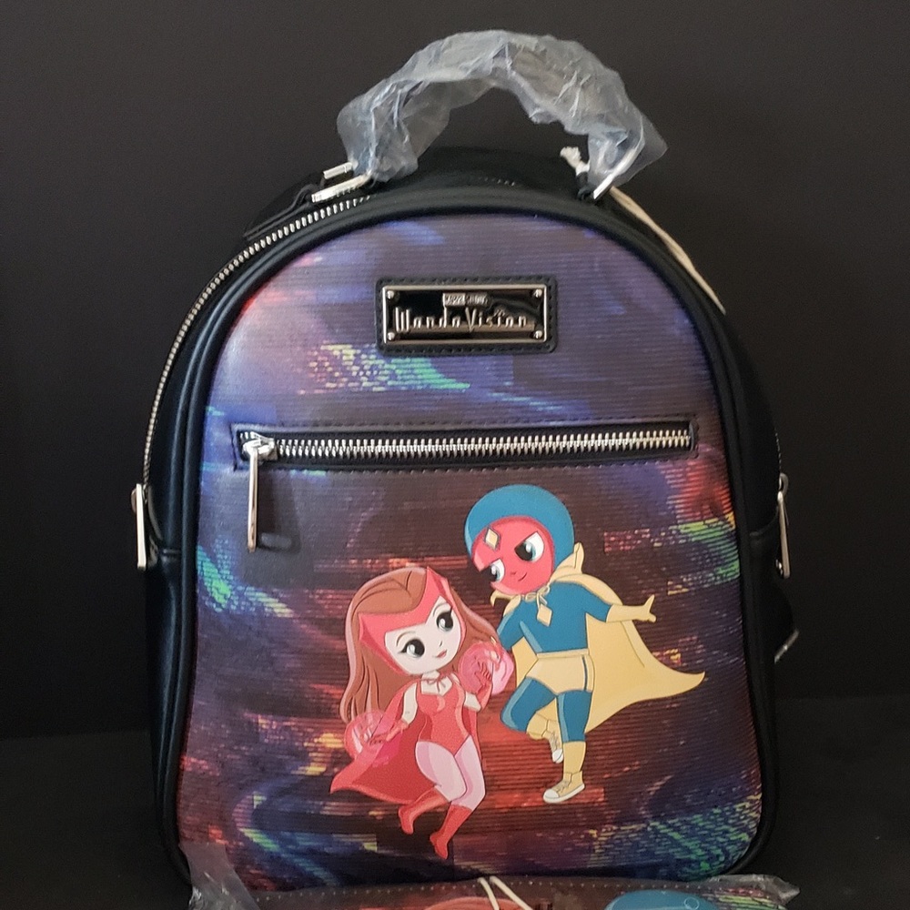 LOUNGEFLY MARVEL WANDA VISION CHIBI MINI BACKPACK and wallet
